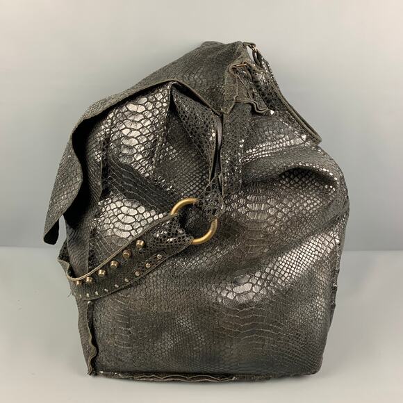 LE CUIR PERDU Black Gold Textured Leather Oversized Tote Handbag - Picture 4 of 7